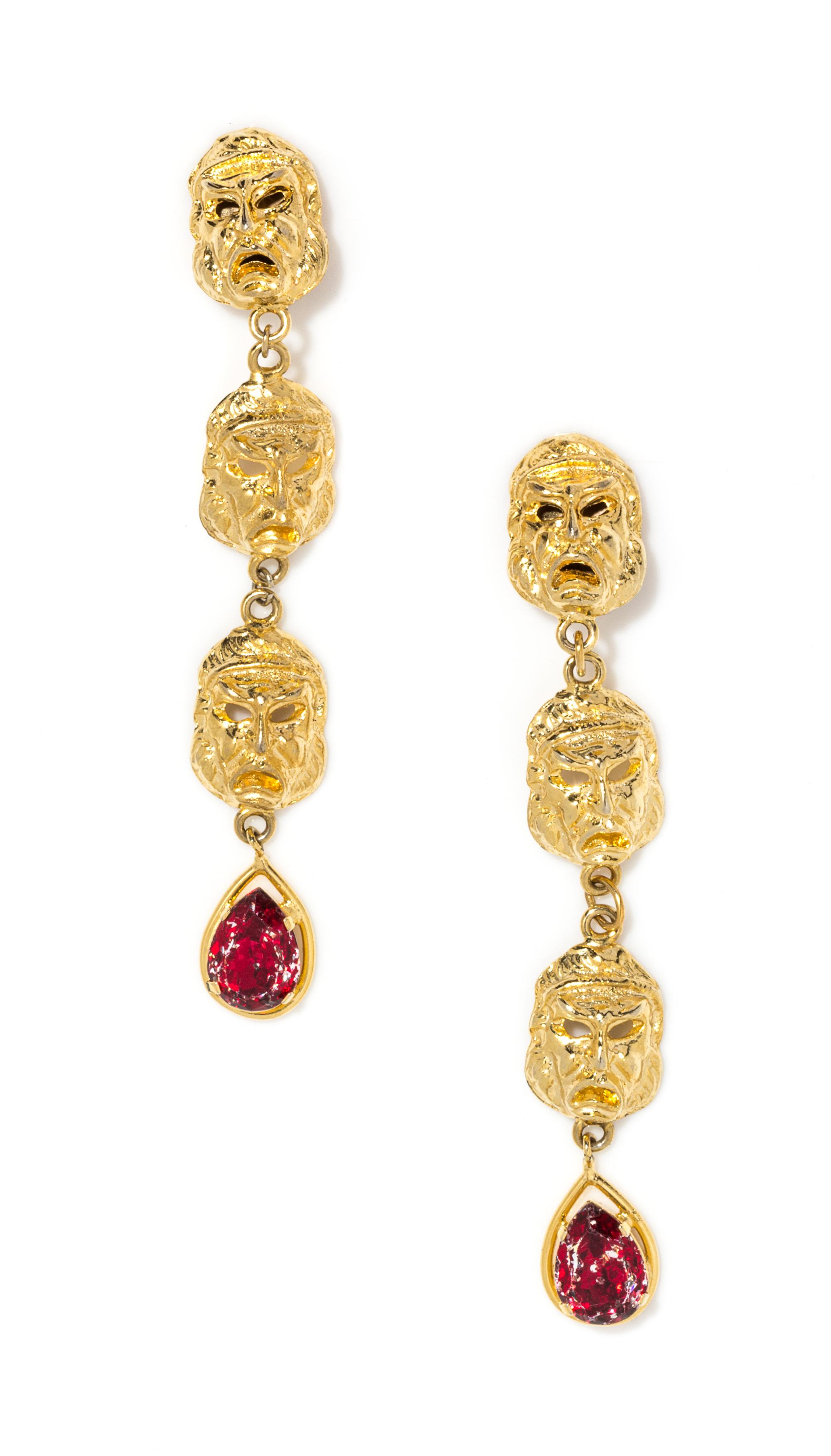 A Pair of Gianni Versace Theater Mask Drop Earclips, 4.75"- .75".