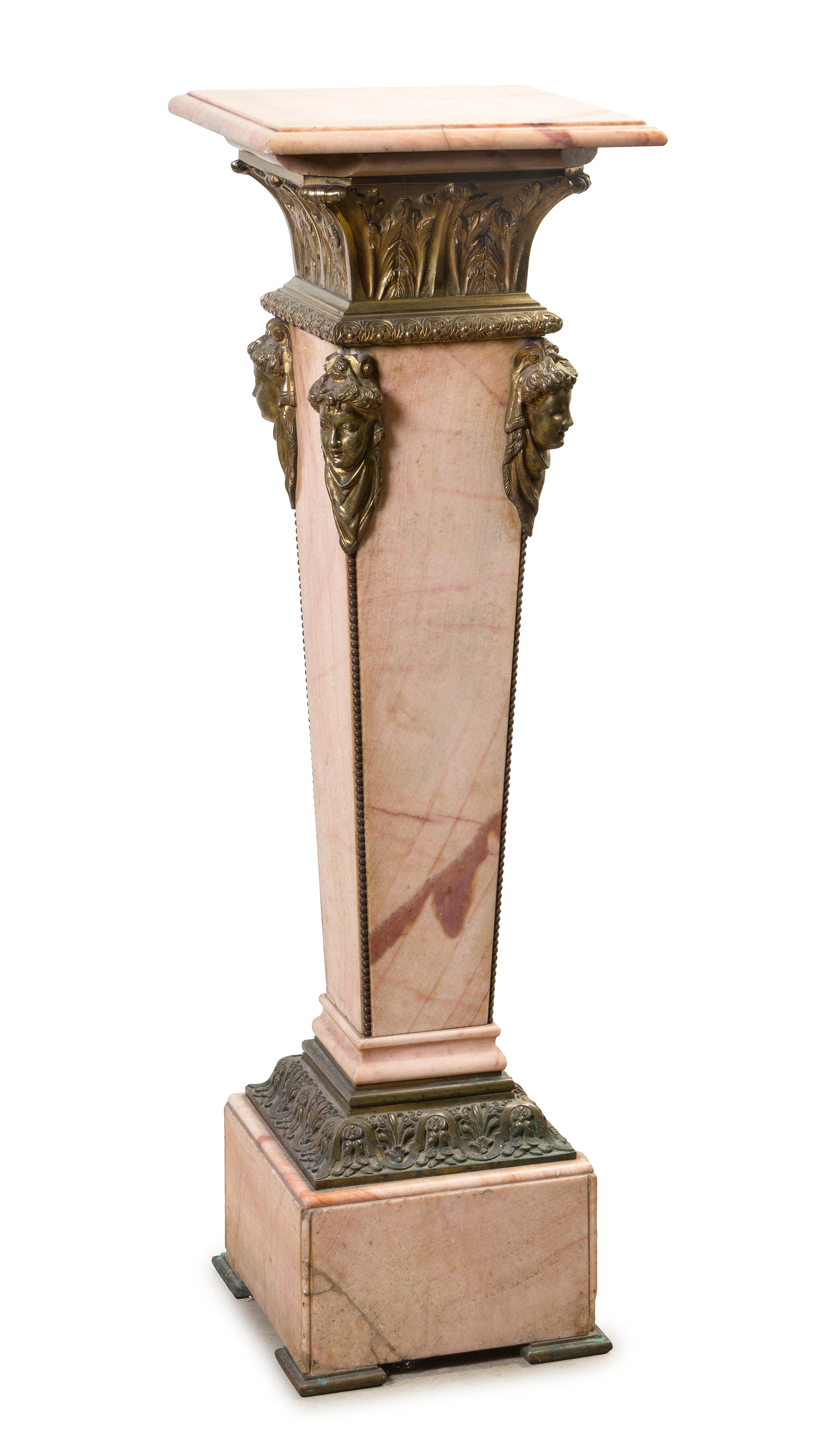 A Neoclassical Gilt Bronze Mounted Marble Pedestal, Height 41 3/4 inches.