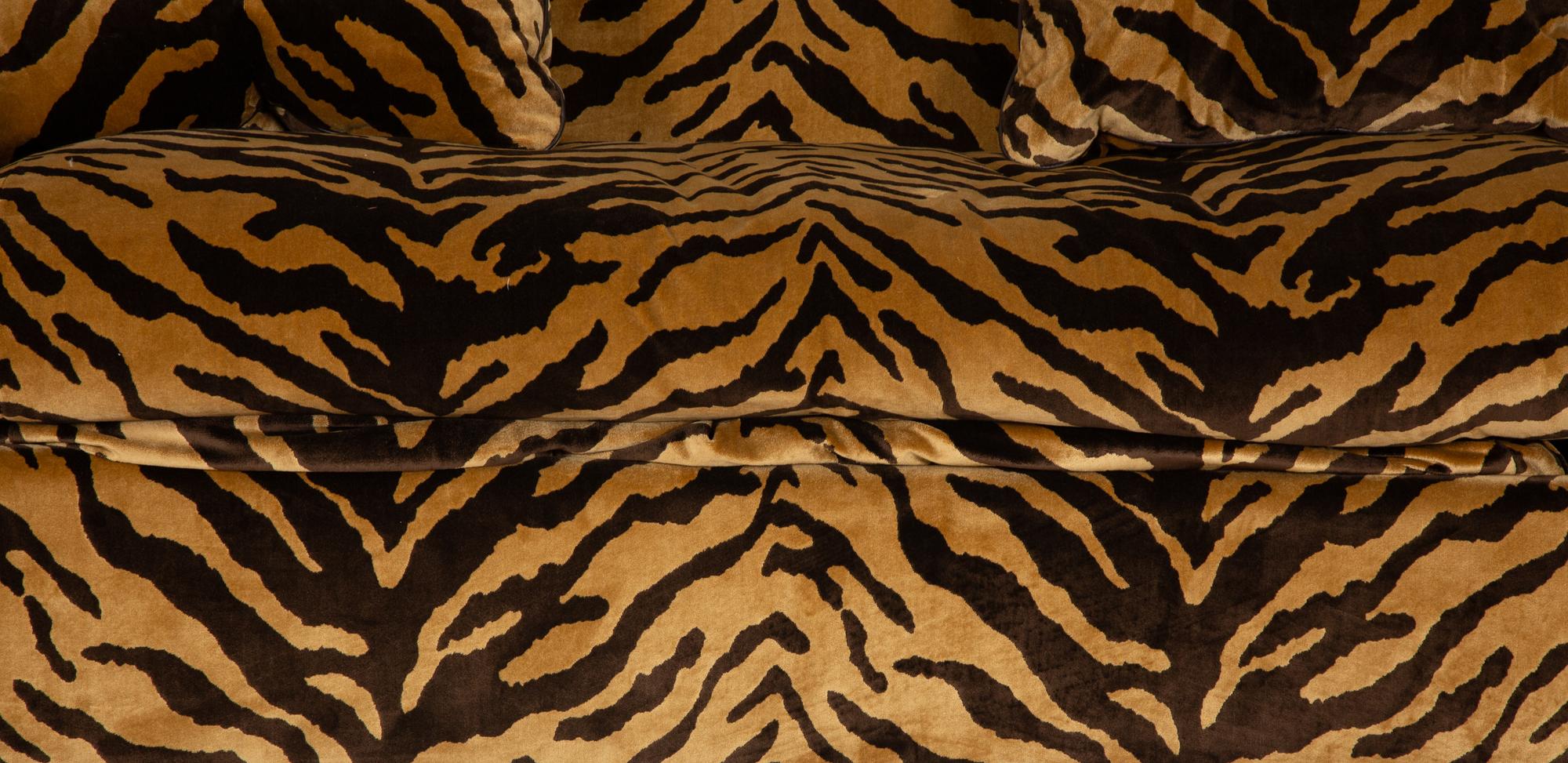 A Contemporary Convertible Sofa with Custom Tiger Print Silk Velvet Upholstery