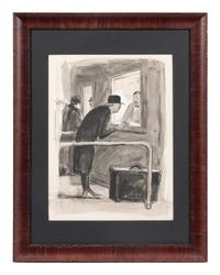 A Charcoal Drawing and a Watercolor, At the Fight, 1938 and Placing Bets, 1935