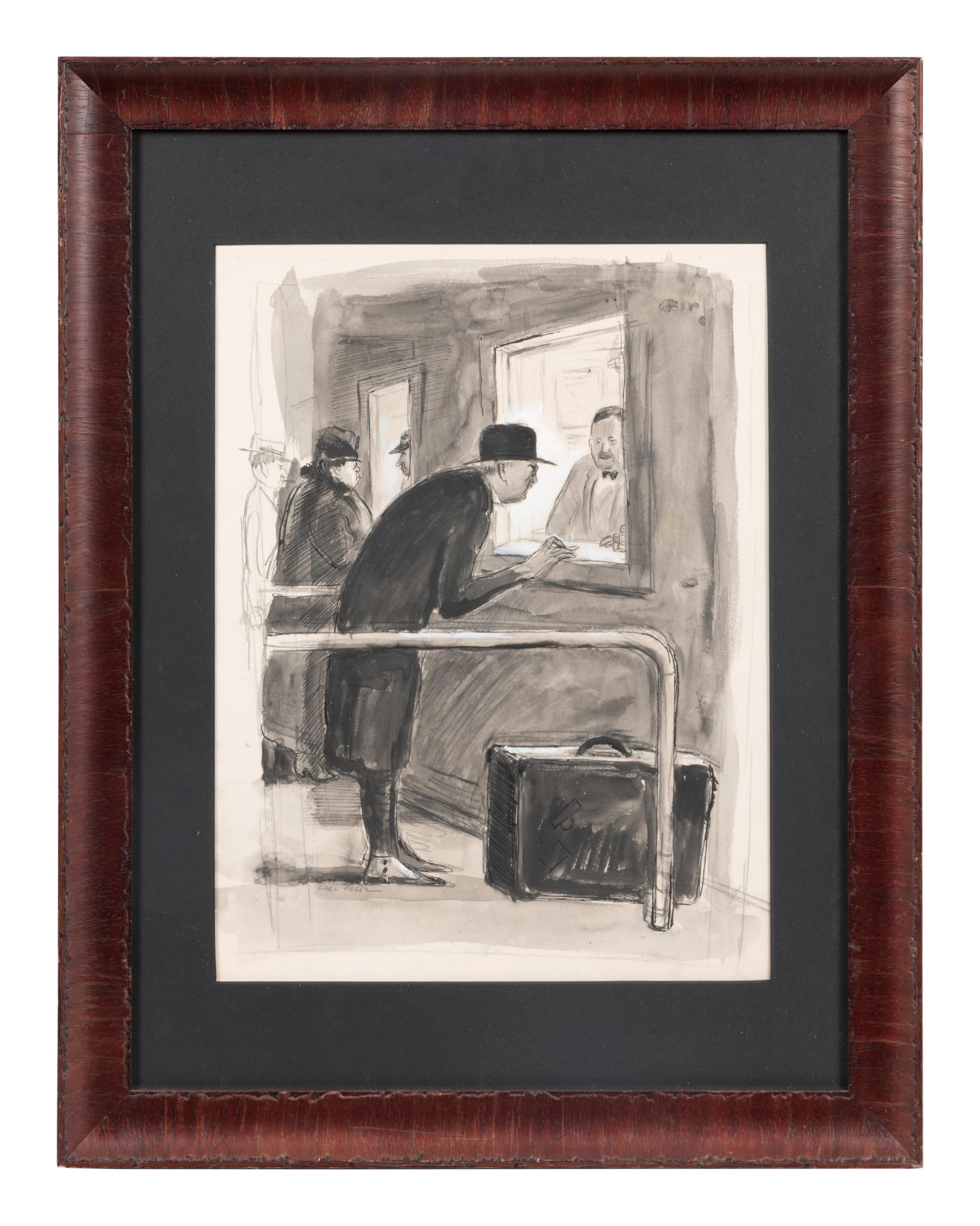 A Charcoal Drawing and a Watercolor, At the Fight, 1938 and Placing Bets, 1935