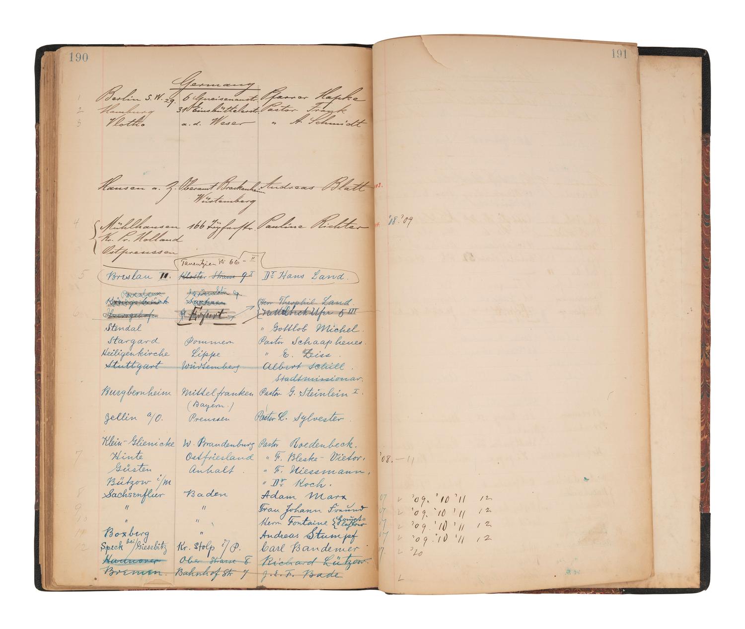 [IMMIGRATION] -- [NEW YORK]. Einwanderers Freund, a register associated with the "Harbor Mission" of the Reformed Church in the United States and its outreach to German immigrants at Ellis Island, ca 1905-1912.