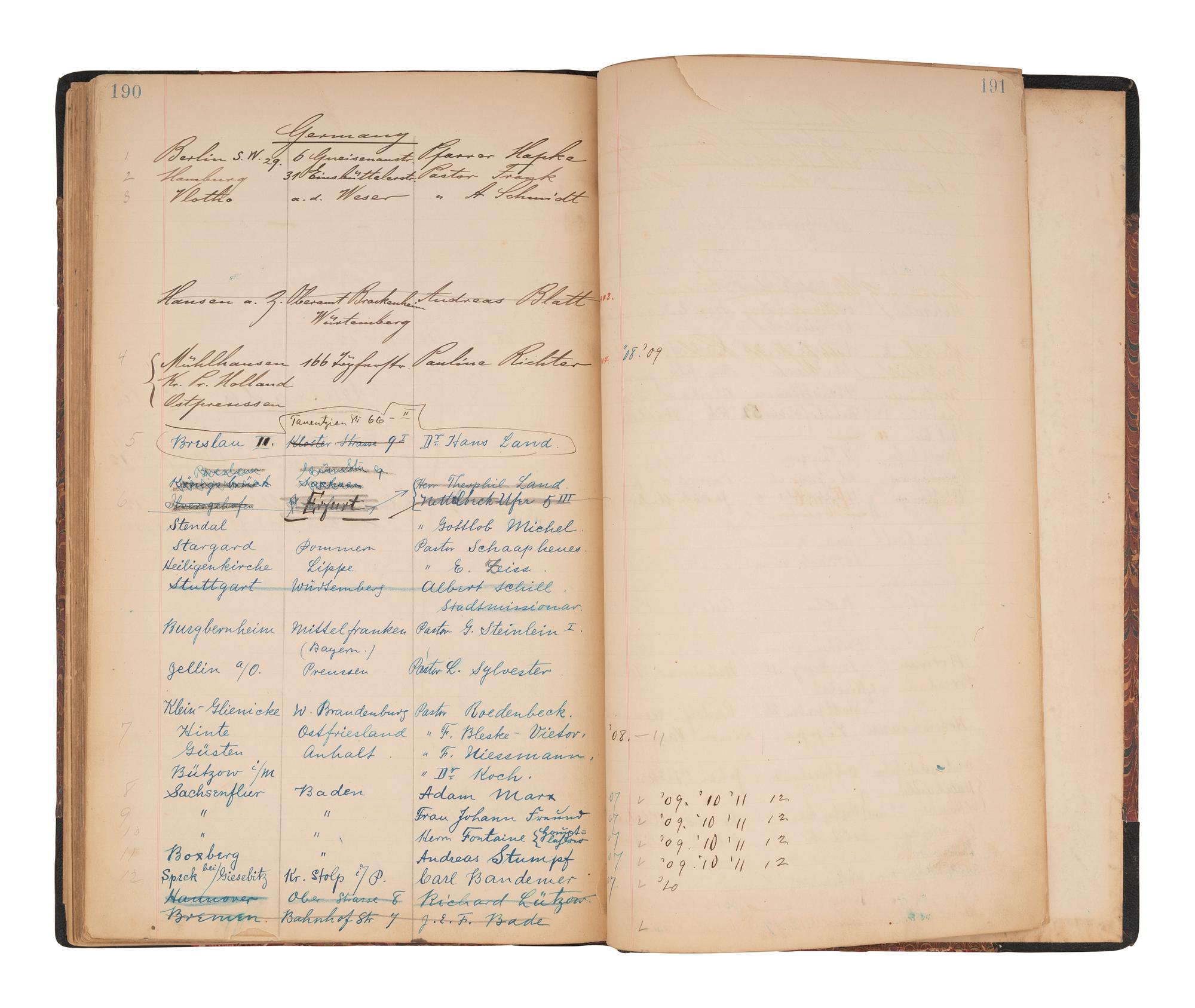 [IMMIGRATION] -- [NEW YORK]. Einwanderers Freund, a register associated with the "Harbor Mission" of the Reformed Church in the United States and its outreach to German immigrants at Ellis Island, ca 1905-1912.