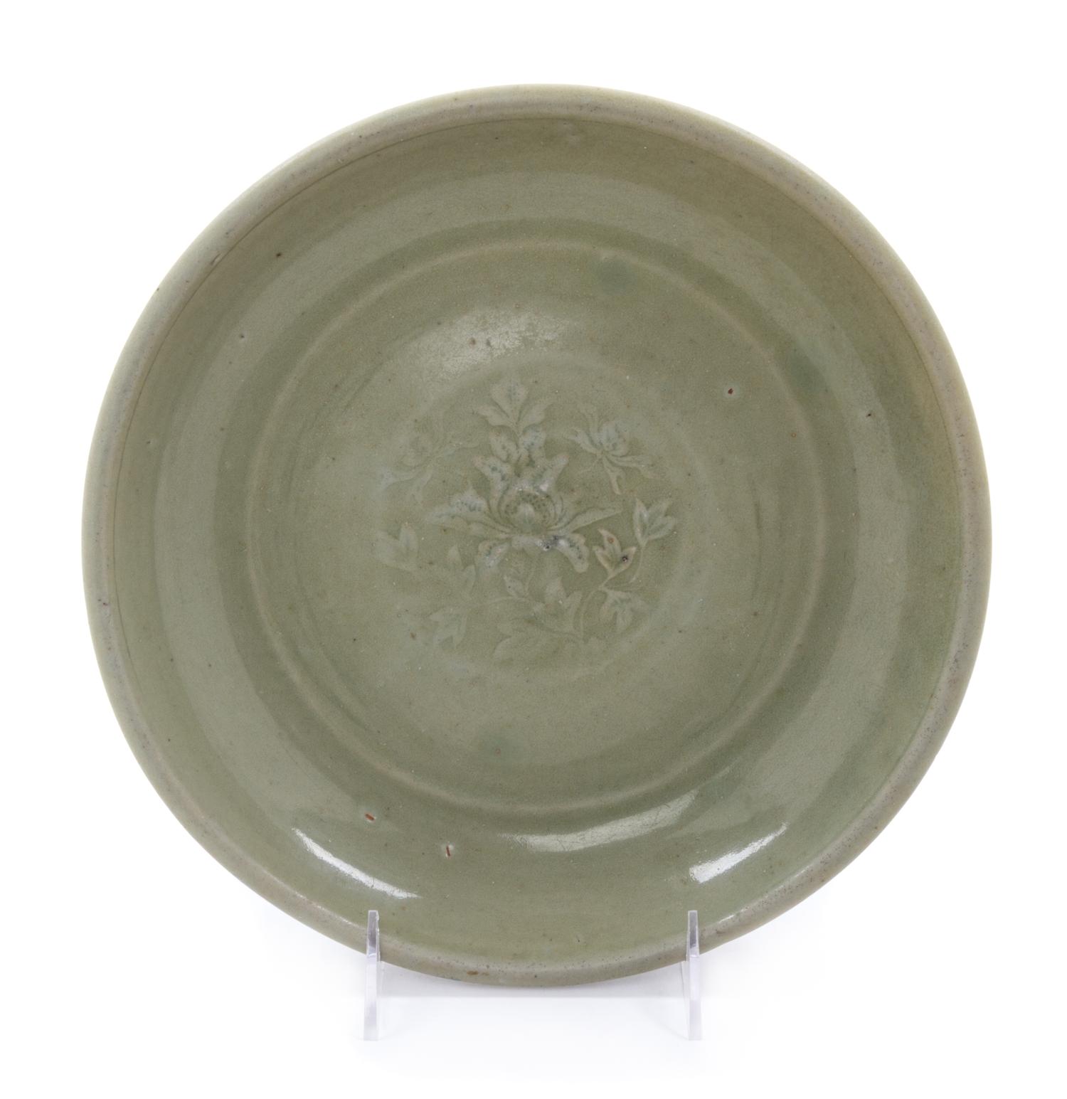 A Chinese Longquan Celadon Glazed Porcelain Plate Diameter 10 1/2 inches. — MING DYNASTY (1368-1644)