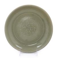 A Chinese Longquan Celadon Glazed Porcelain Plate Diameter 10 1/2 inches. — MING DYNASTY (1368-1644)