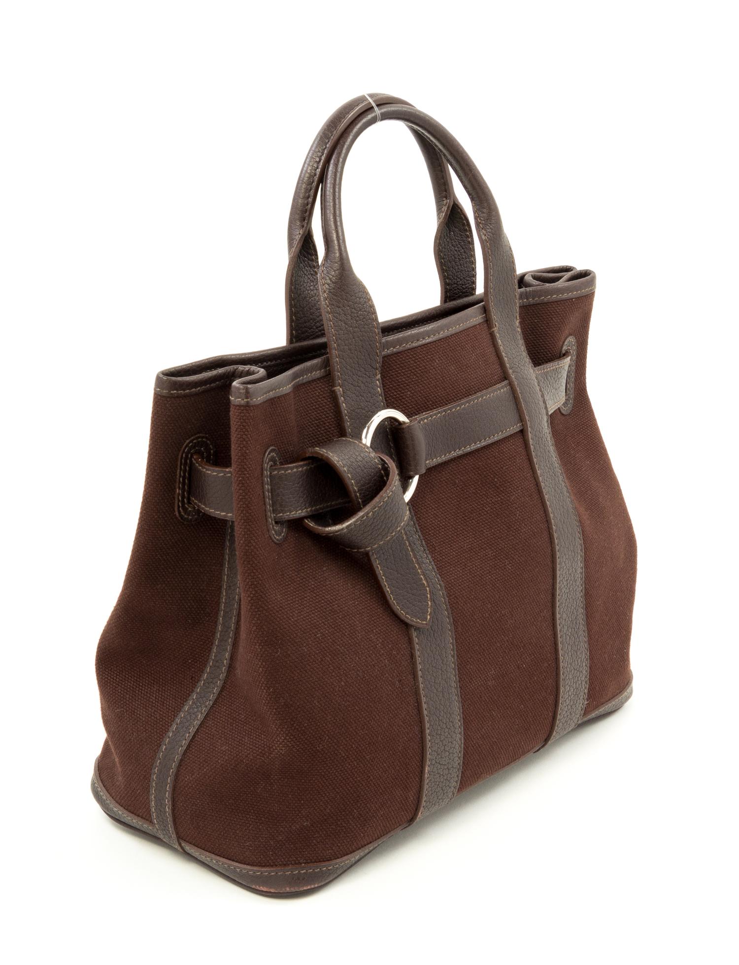 An Hermès Brown Canvas Sac Petite Ceinture PM, 12" x 9.5" x 5"; Handle drop: 4".
