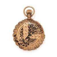 ELGIN, 14K YELLOW GOLD AND ENAMEL HUNTER CASE POCKET WATCH