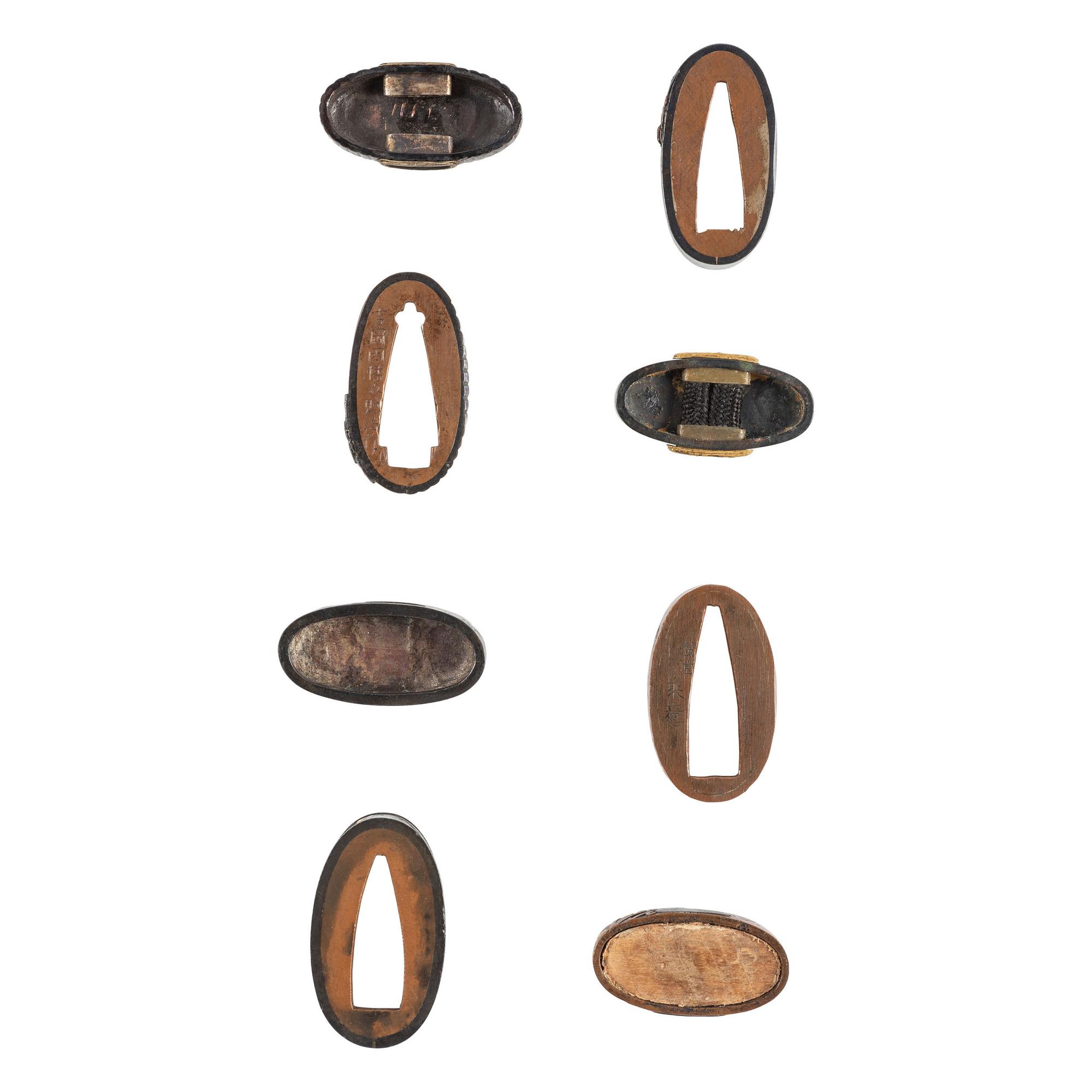 Lot of Four Fuchi and Kashira Sets with Shoki and Oni Motifs