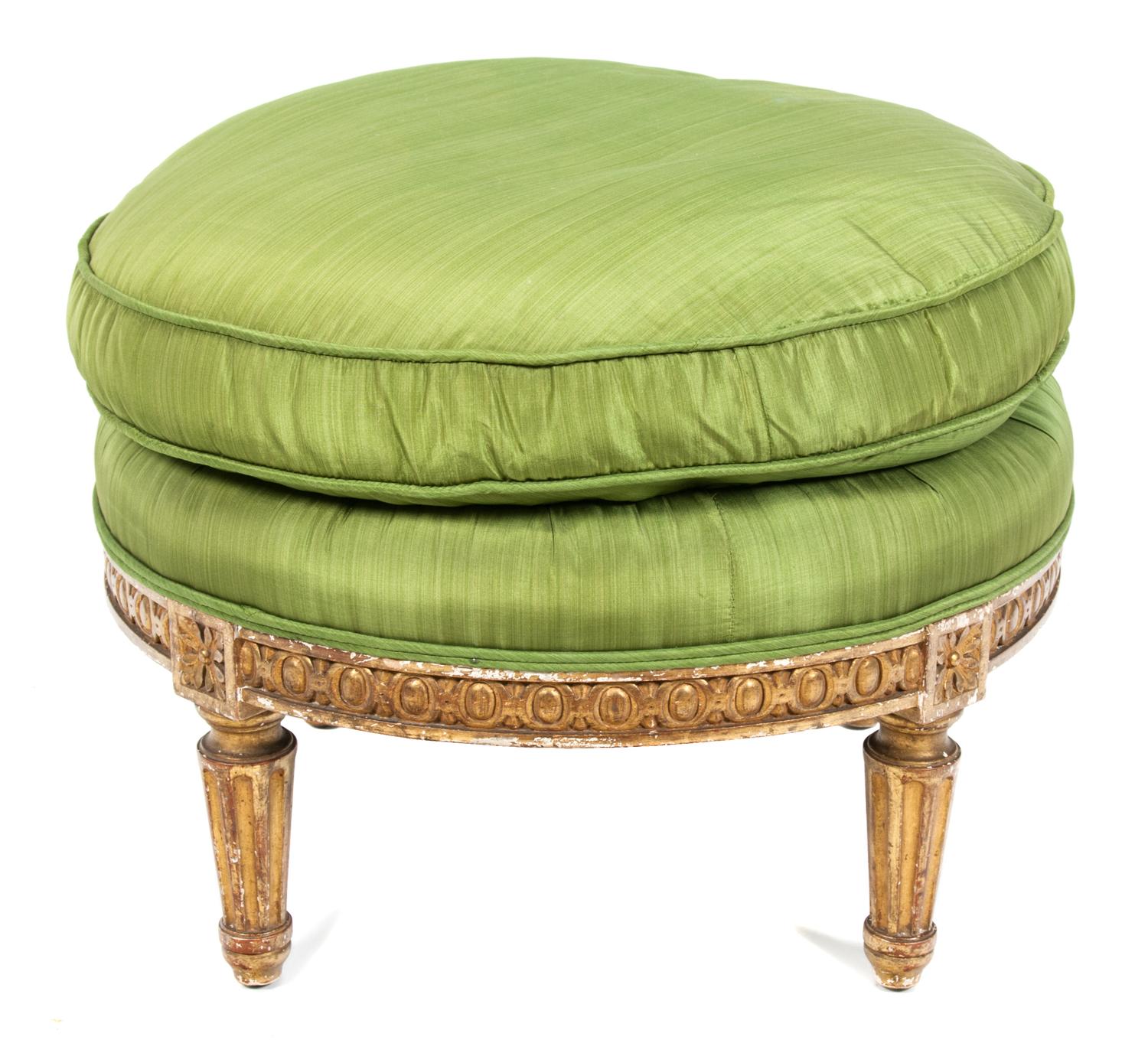 A Louis XVI Carved Giltwood Stool Height 14 x diameter 19 1/2 inches. — 19TH CENTURY