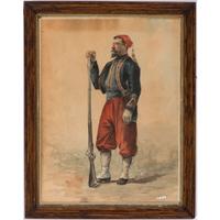 Norval H. Busey, Watercolor of a Standing Zouave