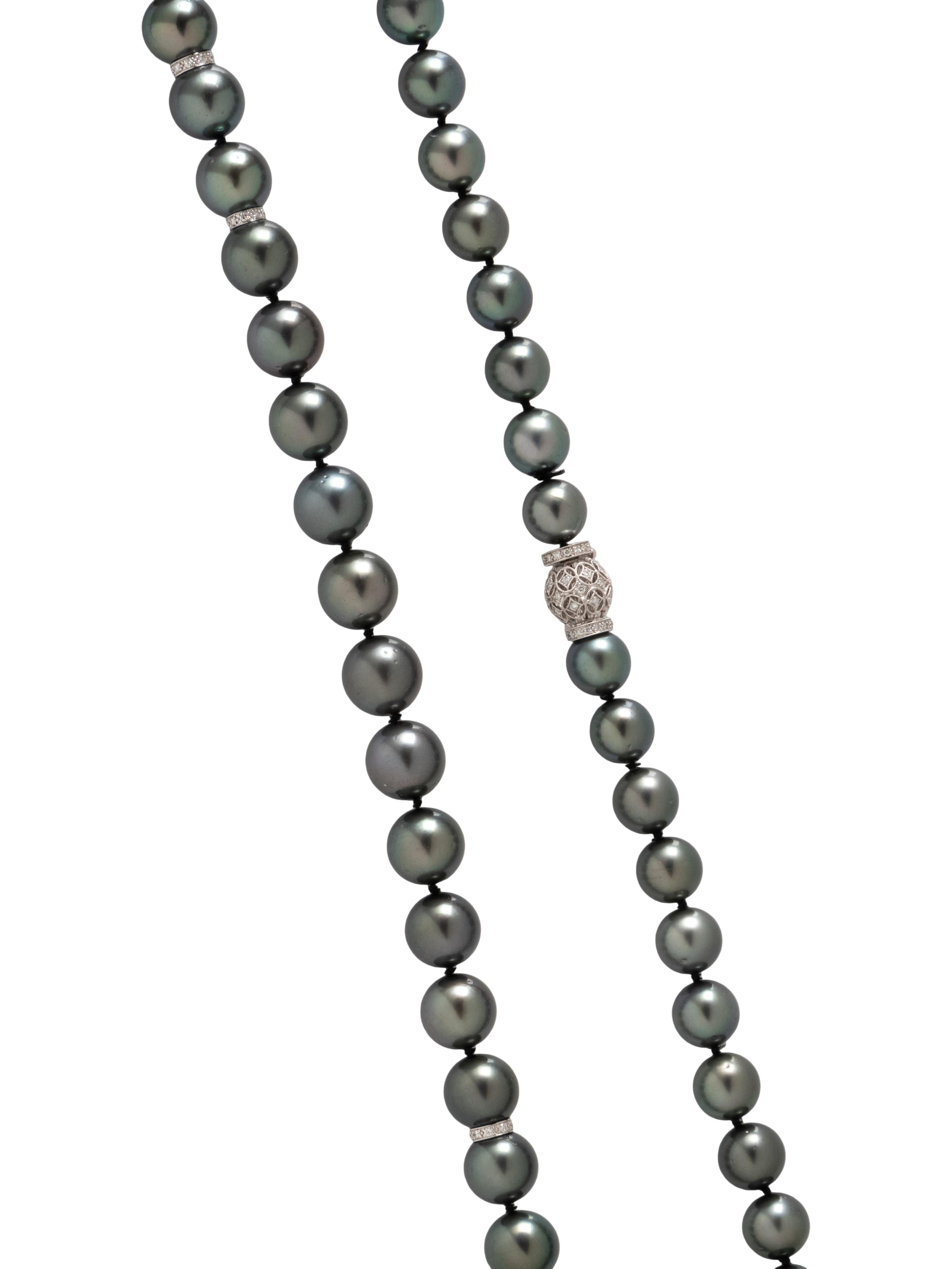 TAHITIAN CULTURED PEARL AND DIAMOND NECKLACE