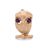 YELLOW GOLD AND AMETHYST OWL BROOCH