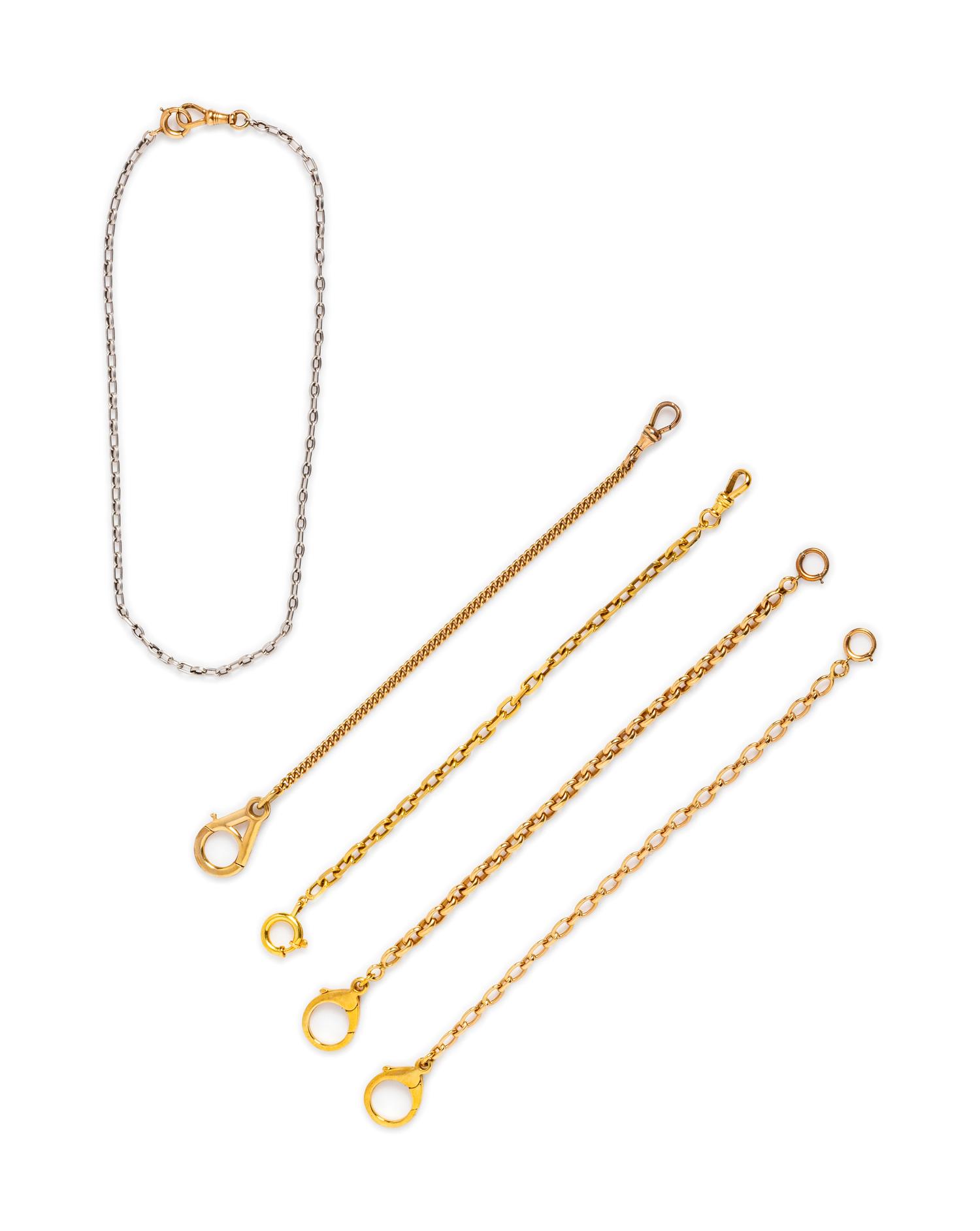 A Collection of Yellow Gold Fob Chains,