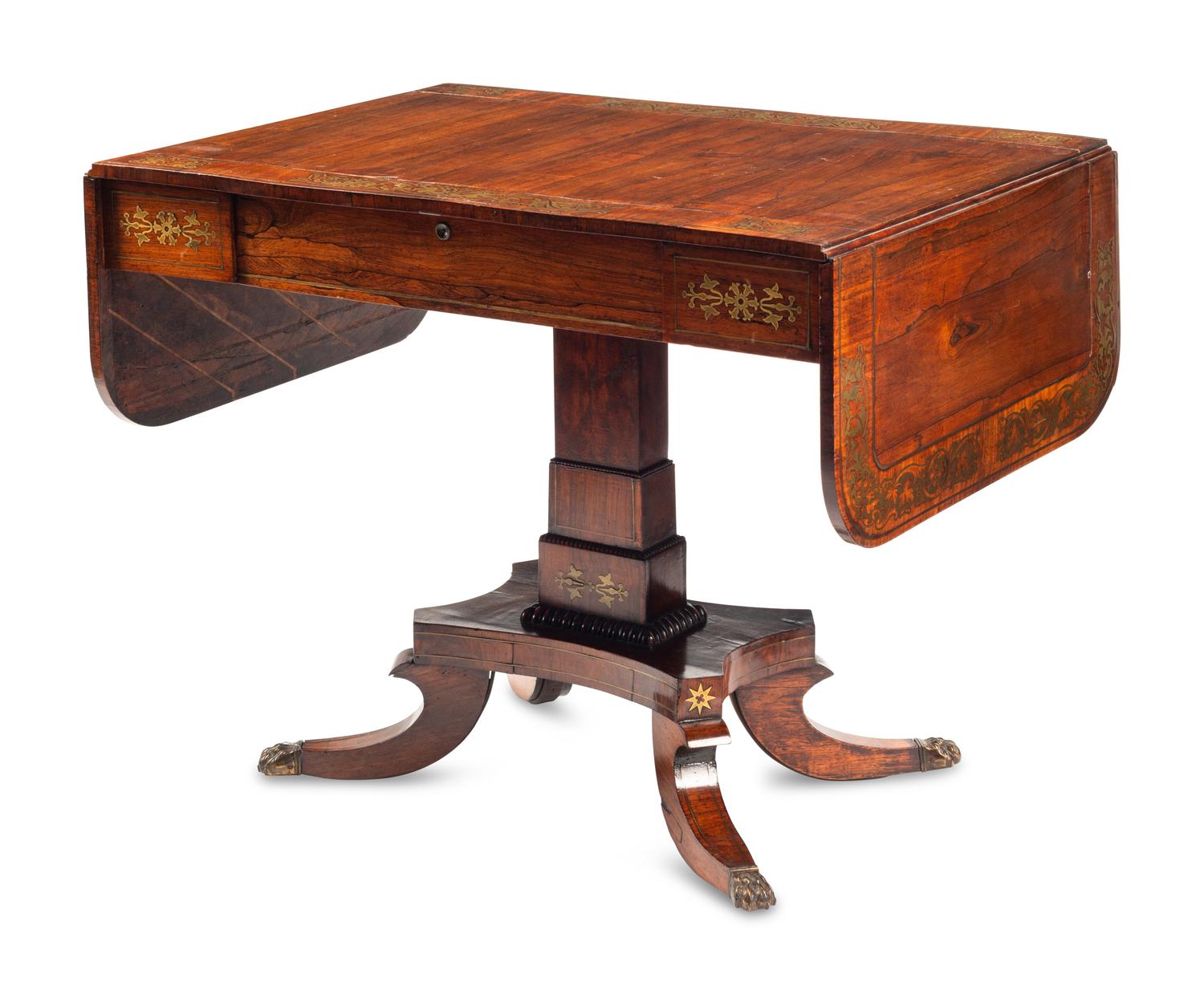 A Regency Brass-Inlaid Rosewood Sofa Table
