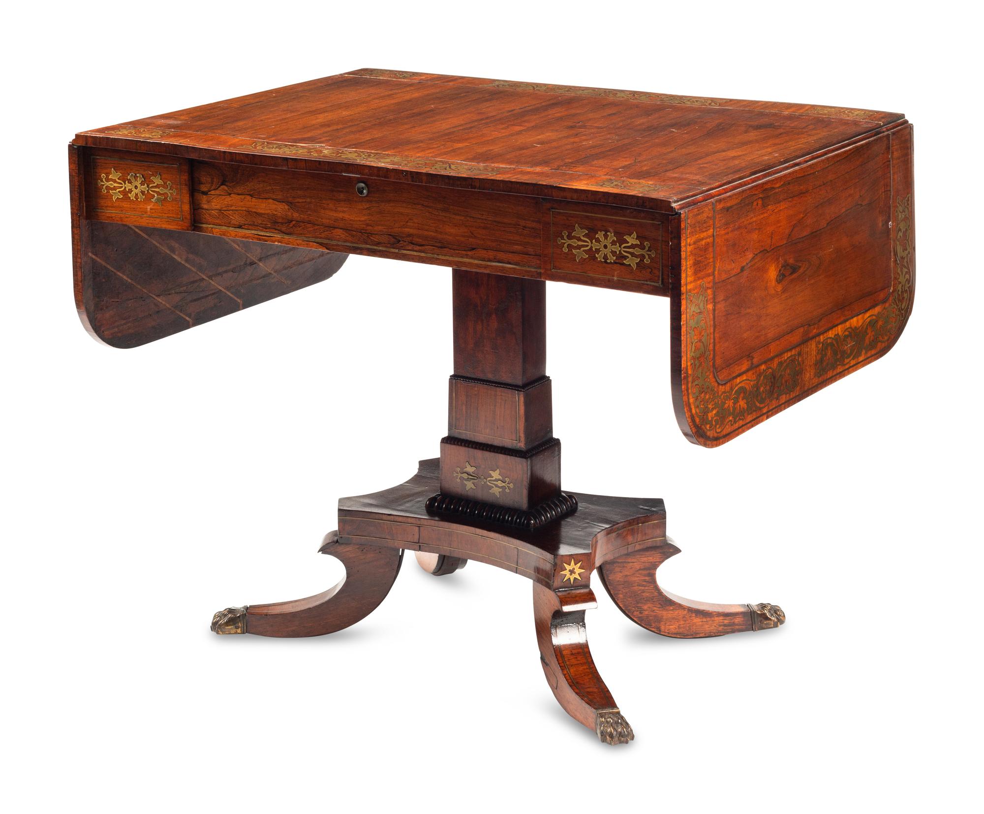 A Regency Brass-Inlaid Rosewood Sofa Table