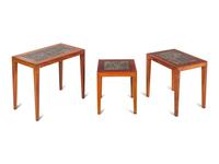 Set of Three Nesting Tables with Royal Copenhagen Tiles Haslev Mobelsnedkeri, Denmark
