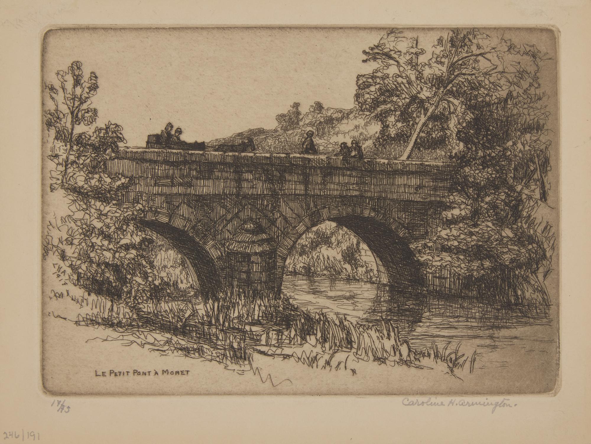 Caroline Helena Armington (American, 1875–1939) — Le Petit Pont a Moret , 1917; Together with Quoi Vert, Bruges , 1908 ; and Ferme a Caudebec-en-Caux , 1921 (Three Works)