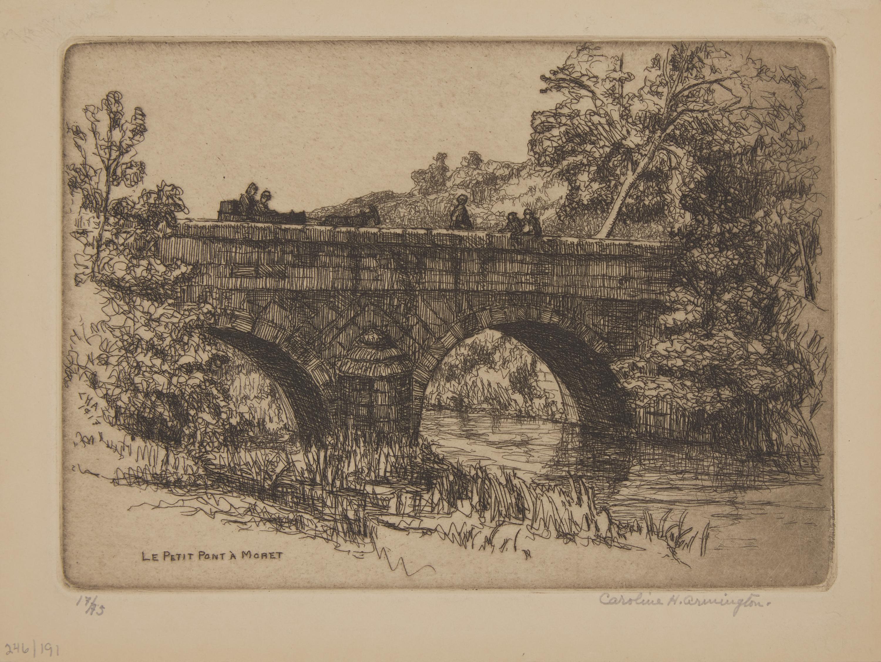 Caroline Helena Armington (American, 1875–1939) — Le Petit Pont a Moret , 1917; Together with Quoi Vert, Bruges , 1908 ; and Ferme a Caudebec-en-Caux , 1921 (Three Works)