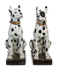 A Pair of Large Italian Glazed Terracotta Seated Dogs — 20TH CENTURY