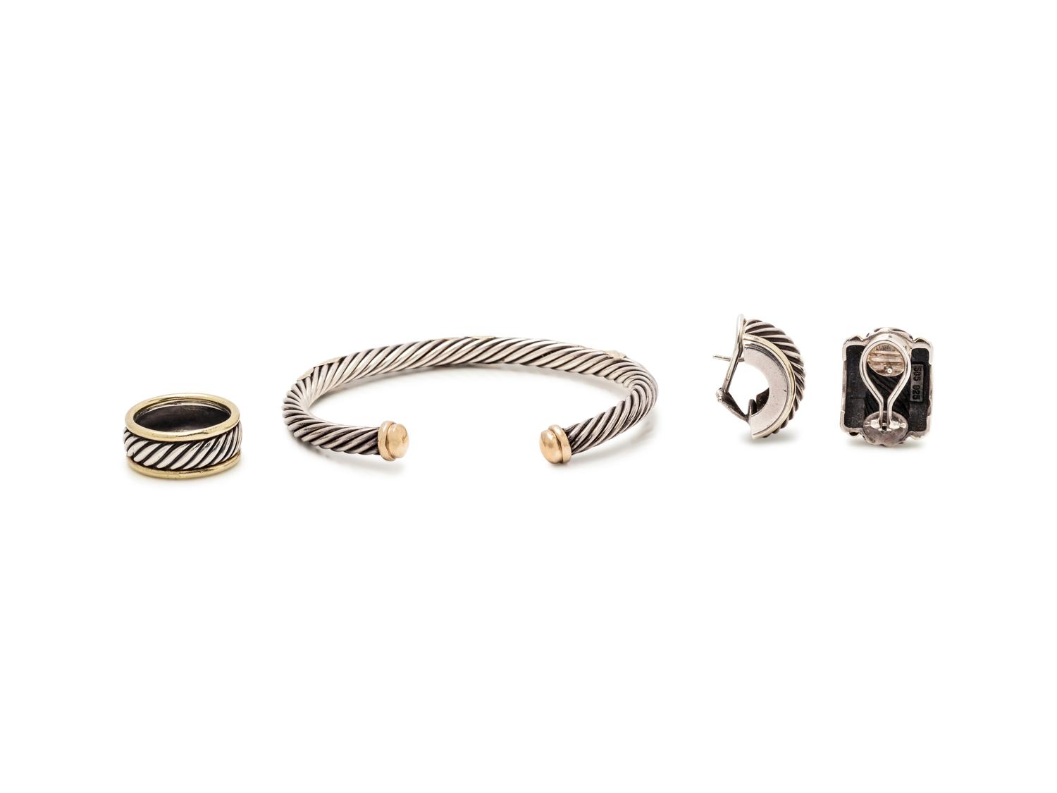 COLLECTION OF STERLING SILVER AND YELLOW GOLD JEWELRY