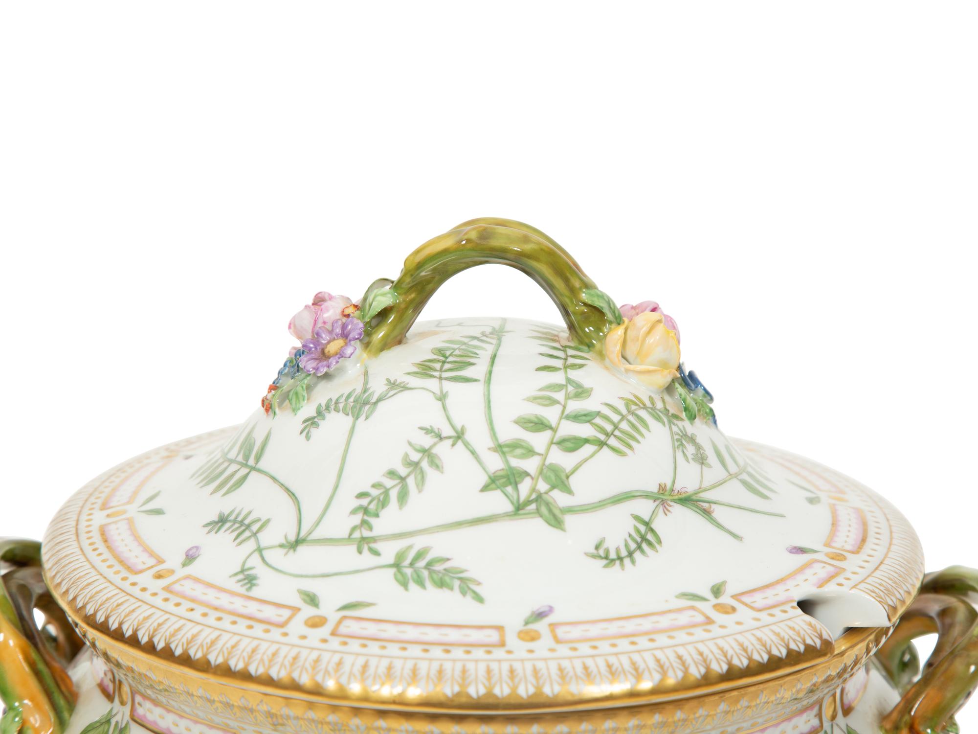 A Royal Copenhagen Flora Danica Porcelain Round Covered Tureen on Stand