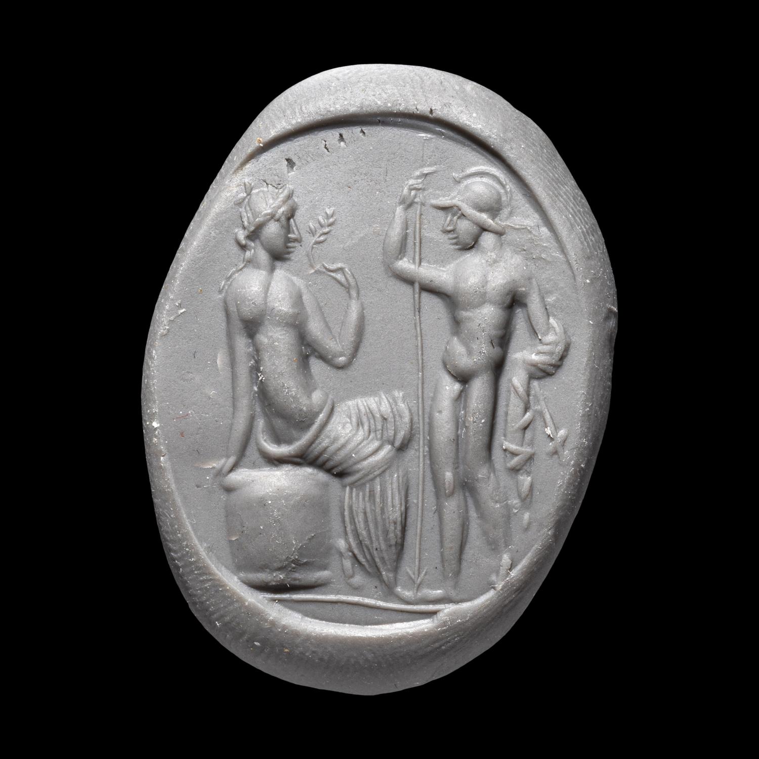 A Roman Carnelian Ring Stone with the Gods Ares and Venus