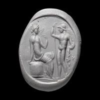 A Roman Carnelian Ring Stone with the Gods Ares and Venus