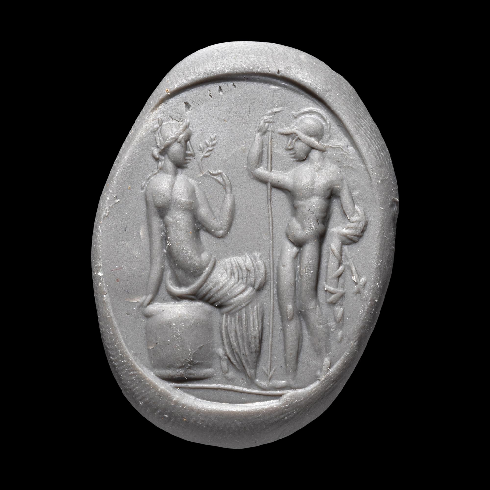 A Roman Carnelian Ring Stone with the Gods Ares and Venus