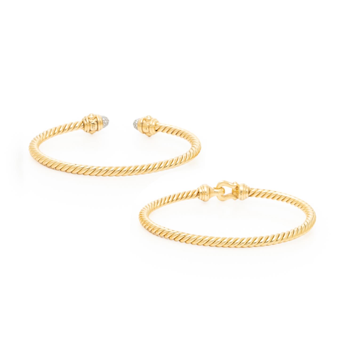 DAVID YURMAN, TWO YELLOW GOLD AND DIAMOND 'CABLESPIRA' BRACELETS