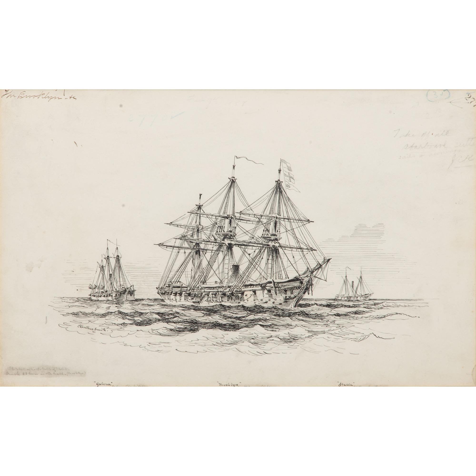 The "Brooklyn," Pen and Ink Sketch by Xanthus Smith