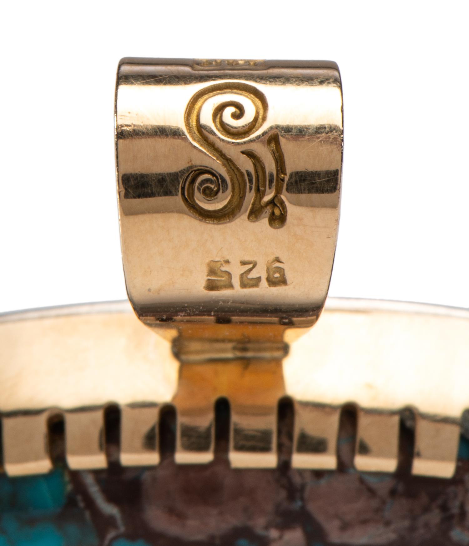 14k Gold and Sterling Silver Pendant, with Bisbee Turquoise Lot is located and will ship from Denver, Colorado.