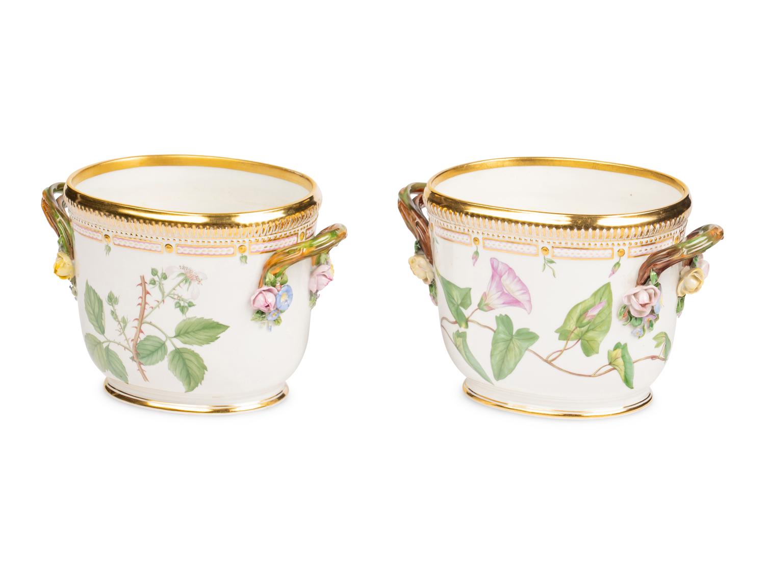 A Pair of Royal Copenhagen Flora Danica Porcelain Cache Pots