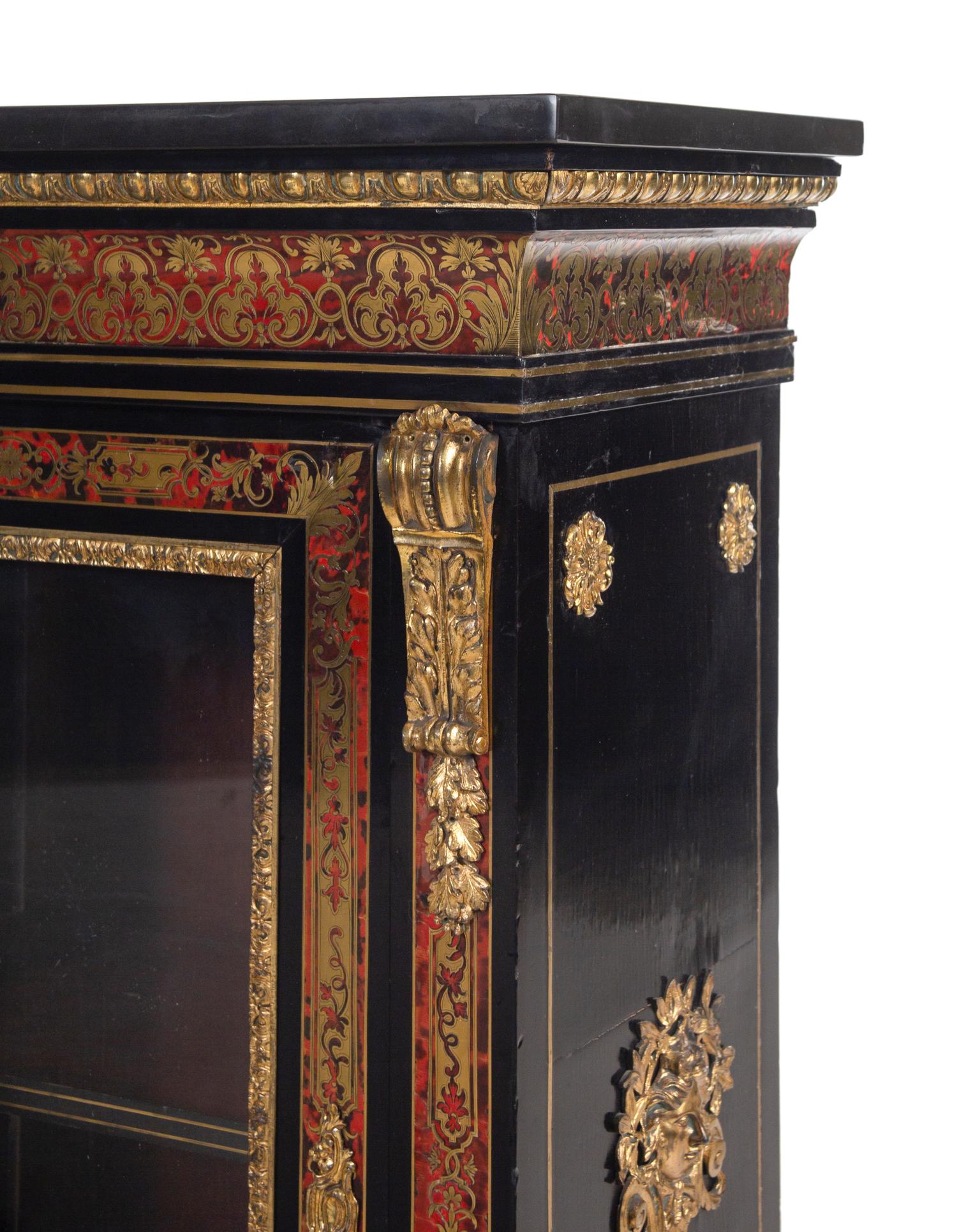 A Pair of Napoleon III Boulle Marquetry Marble-Top Cabinets