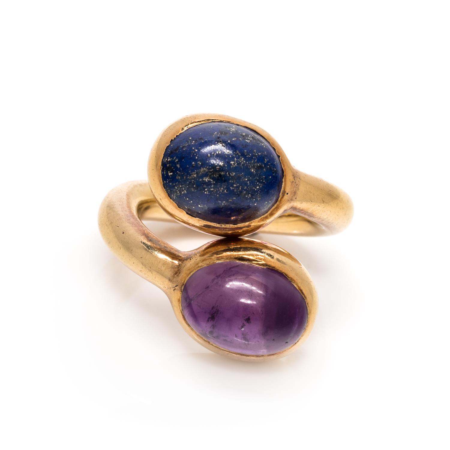 AMETHYST AND LAPIS LAZULI BYPASS RING