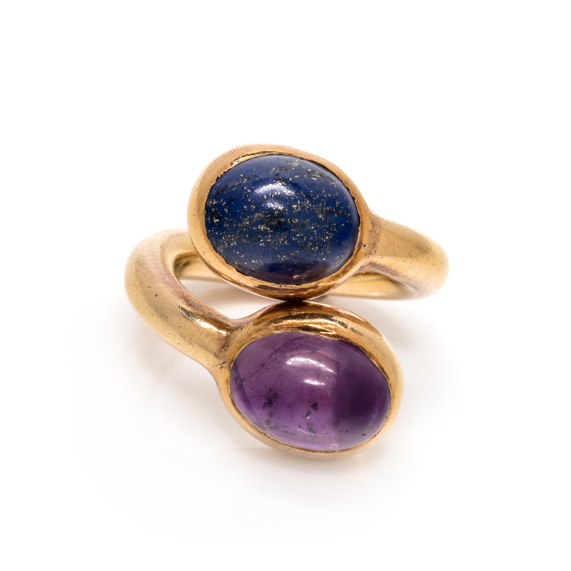 AMETHYST AND LAPIS LAZULI BYPASS RING