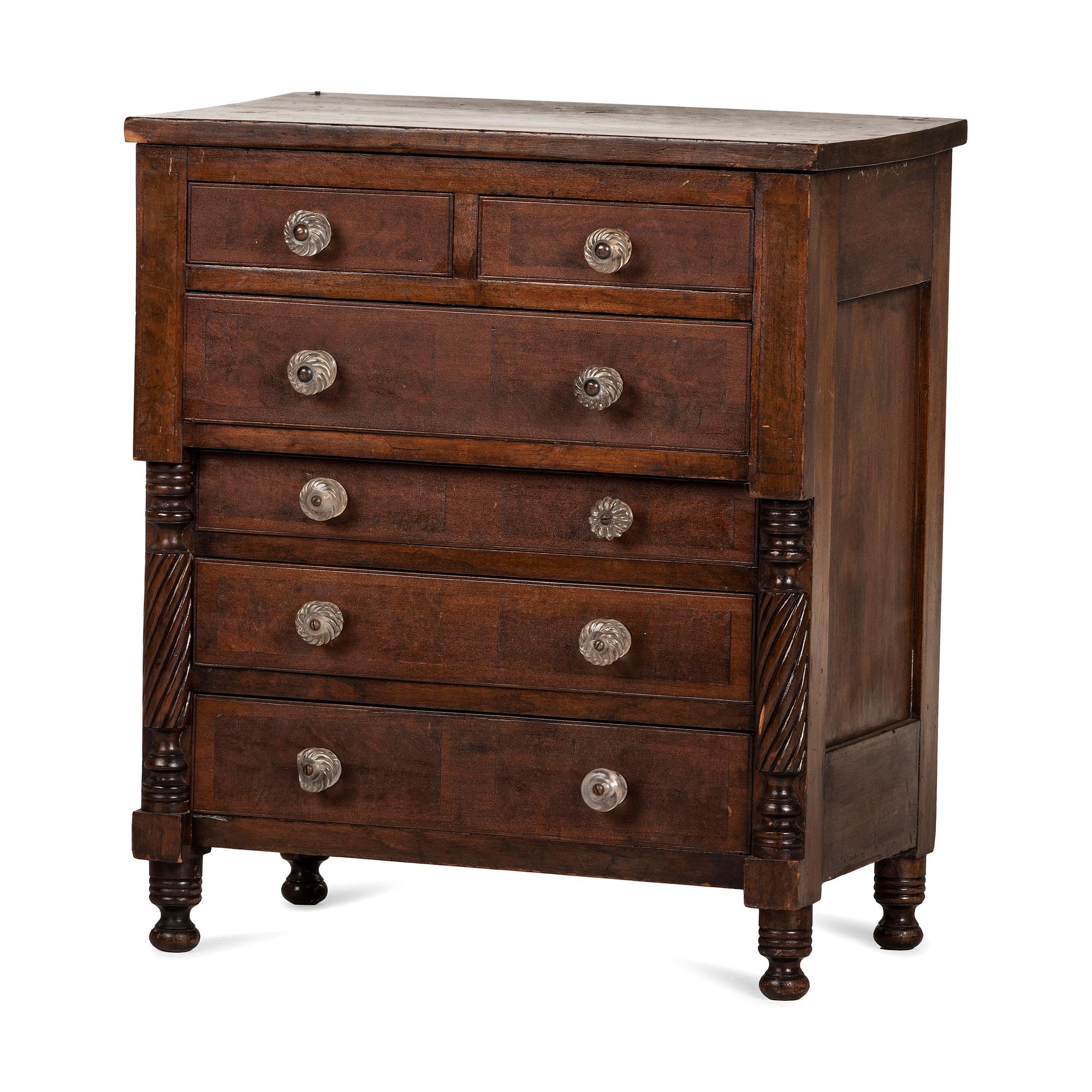 A Classical Ohio Cherrywood and Walnut Child’s Chest of Drawers