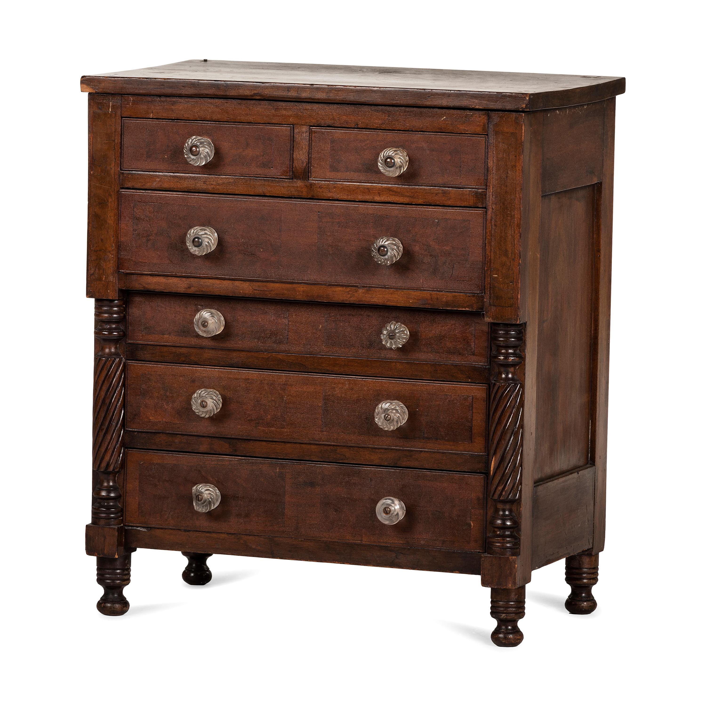 A Classical Ohio Cherrywood and Walnut Child’s Chest of Drawers