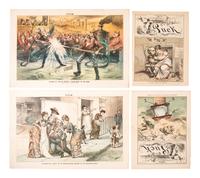 [1880 ELECTION - POLITICAL CARTOONS]. A group of Puck chromolithographs related to the politics and presidential campaigns in 1880.