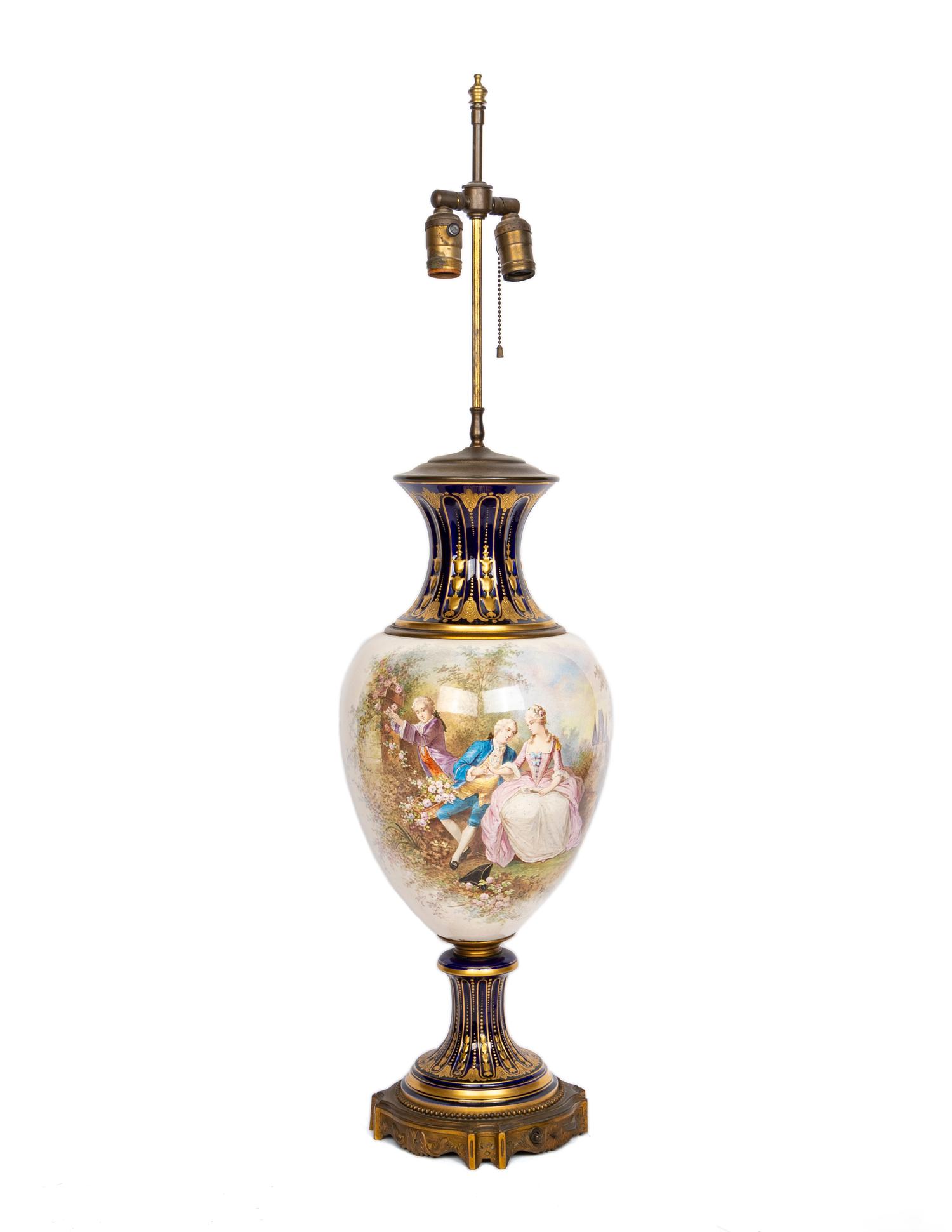 A Sèvres Style Porcelain Vase Mounted as a Lamp