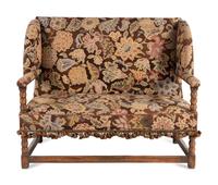 A French Oak and Gros Point Upholstered Wingback Settee
