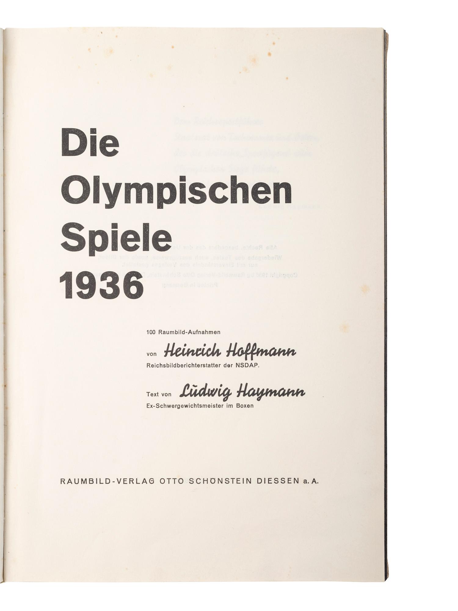 [OLYMPICS]. HOFFMANN, Heinrich, photog, and Lüdwig HAYMANN, author. Die Olympischen Spiele 1936 .