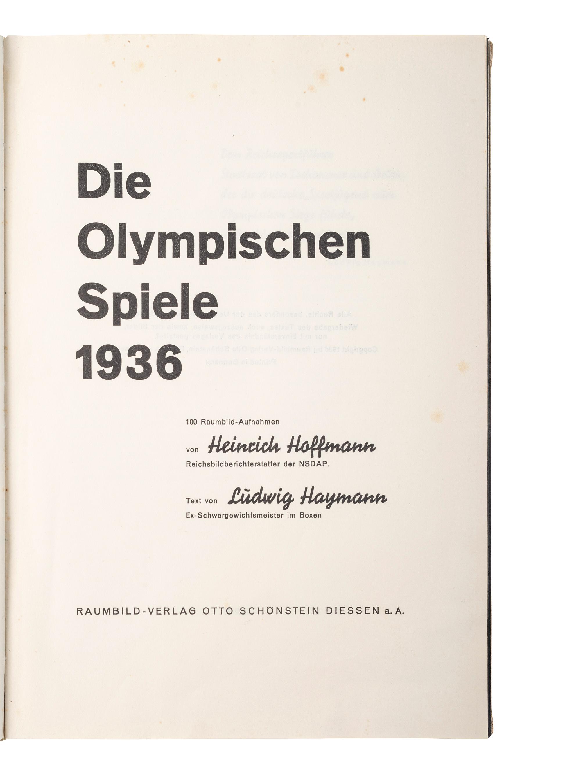 [OLYMPICS]. HOFFMANN, Heinrich, photog, and Lüdwig HAYMANN, author. Die Olympischen Spiele 1936 .