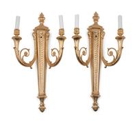 A Pair of Louis XVI Style Gilt Bronze Two-Light Sconces