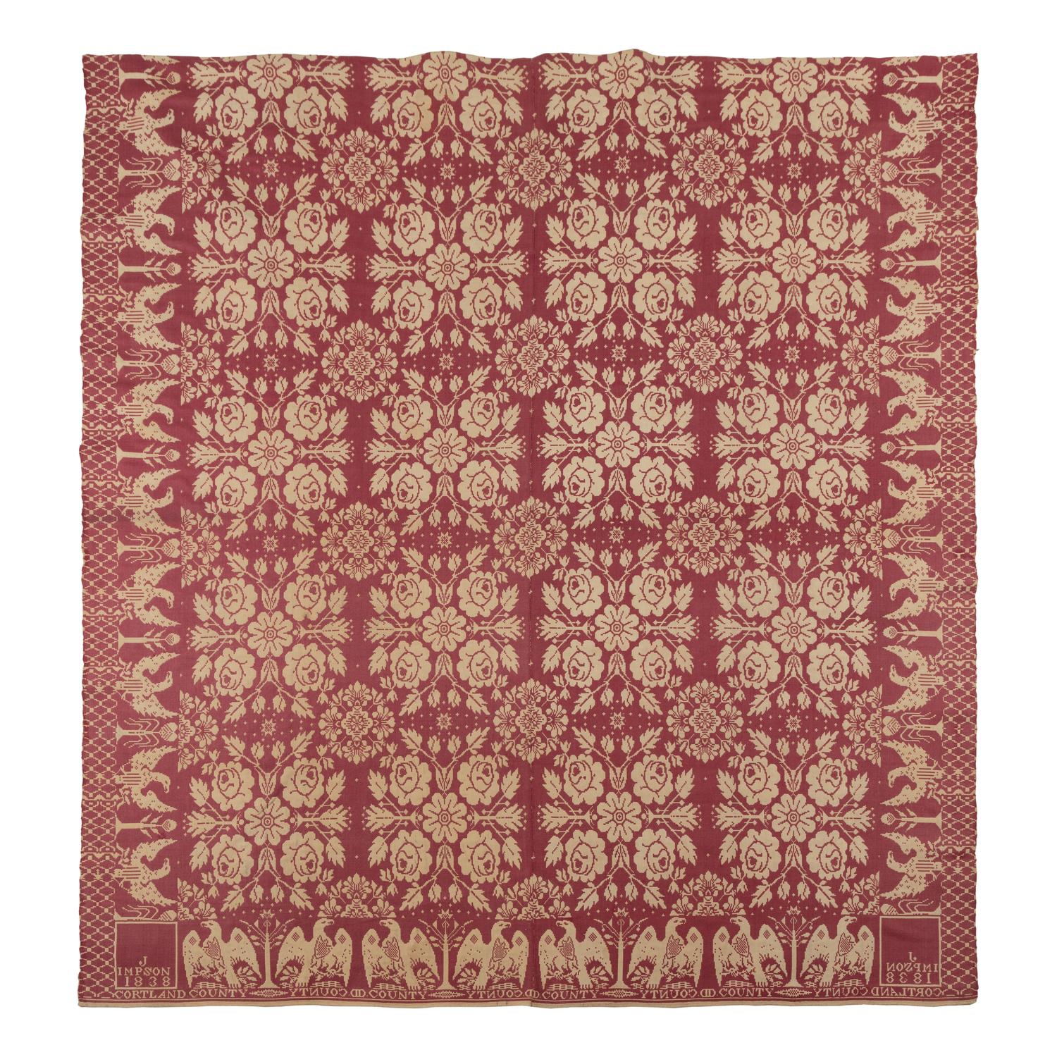Two Jacquard Woven Cotton and Wool Coverlets