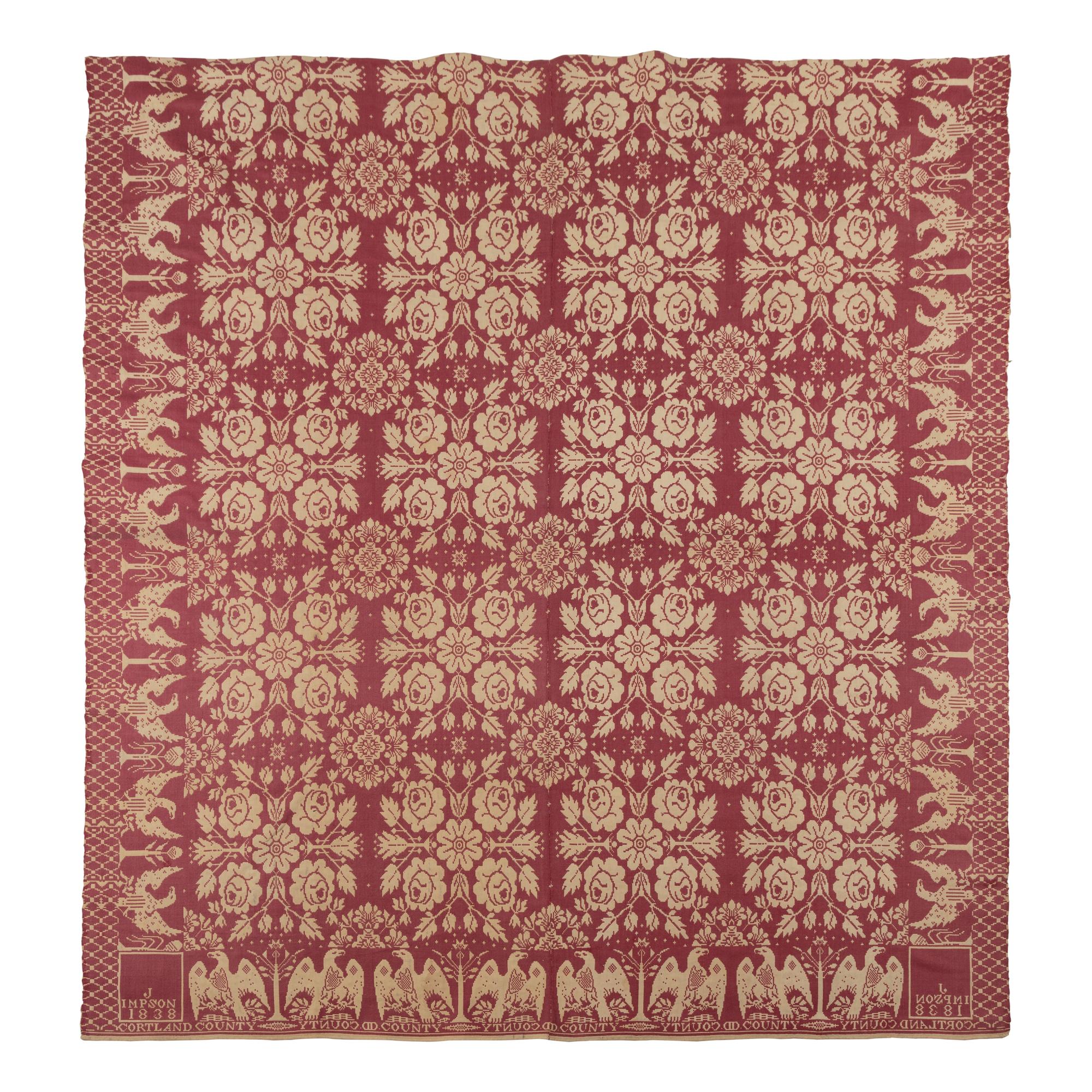 Two Jacquard Woven Cotton and Wool Coverlets