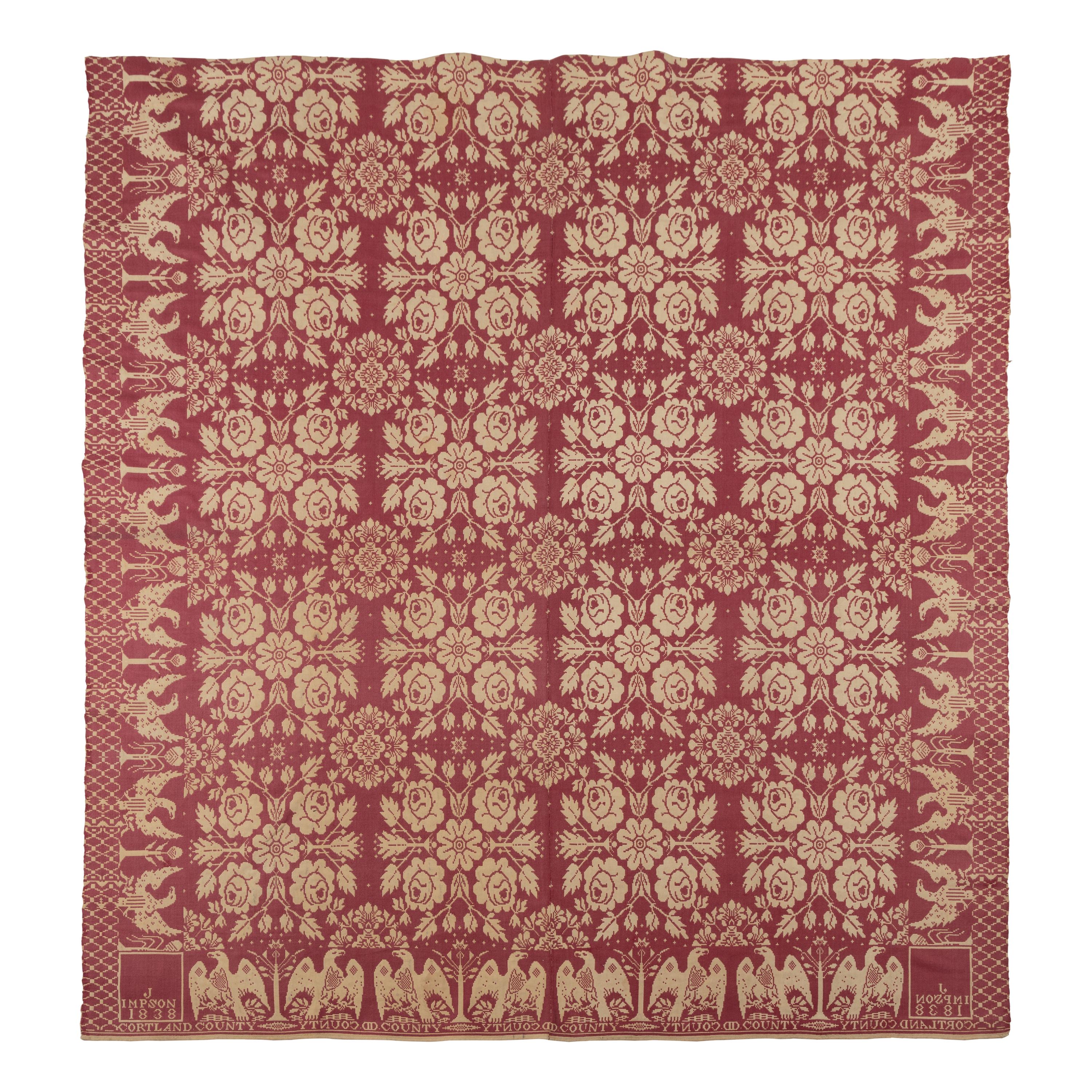 Two Jacquard Woven Cotton and Wool Coverlets