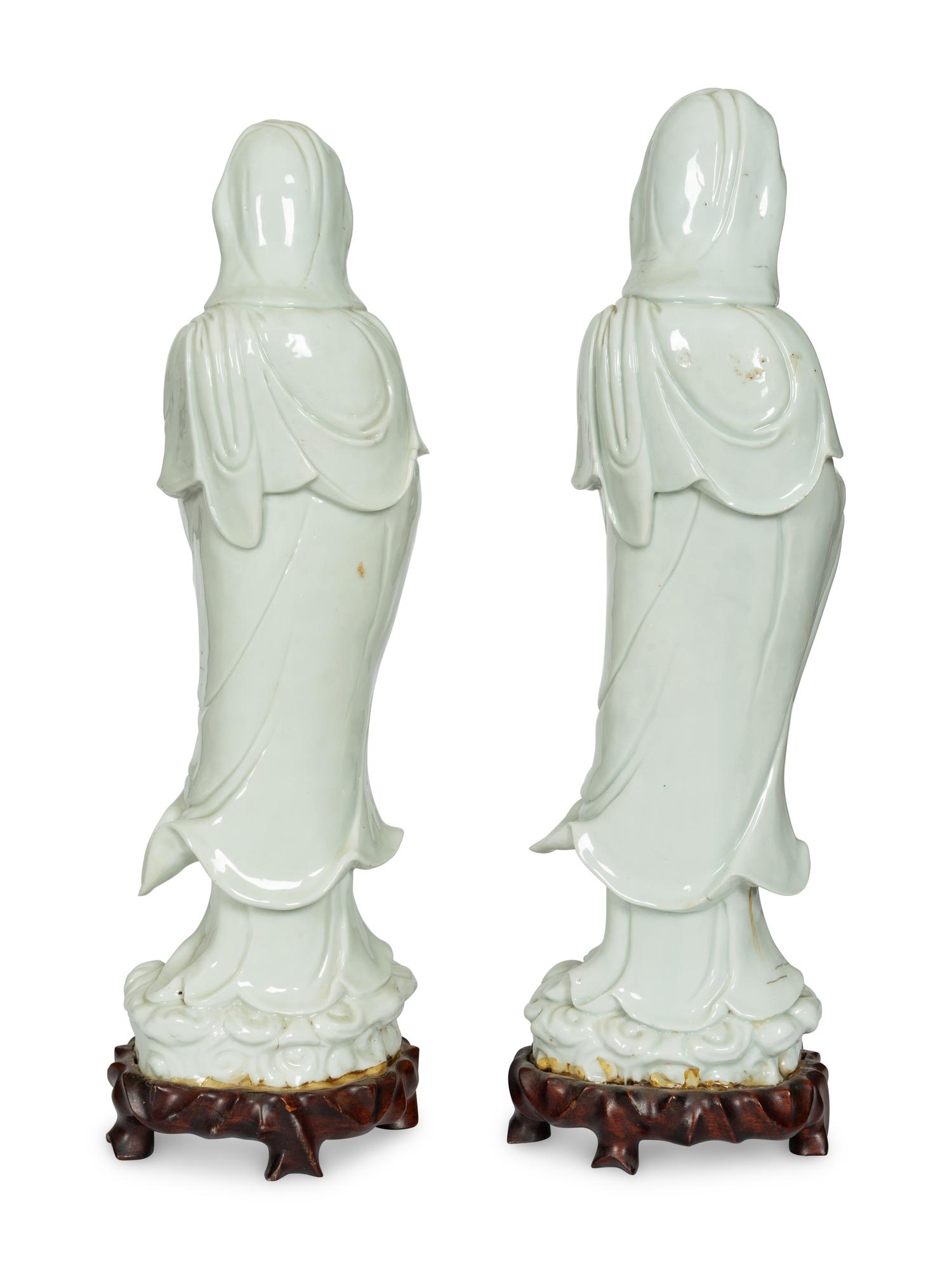 A Pair of Blanc de Chine Figures of Guanyin