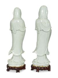 A Pair of Blanc de Chine Figures of Guanyin