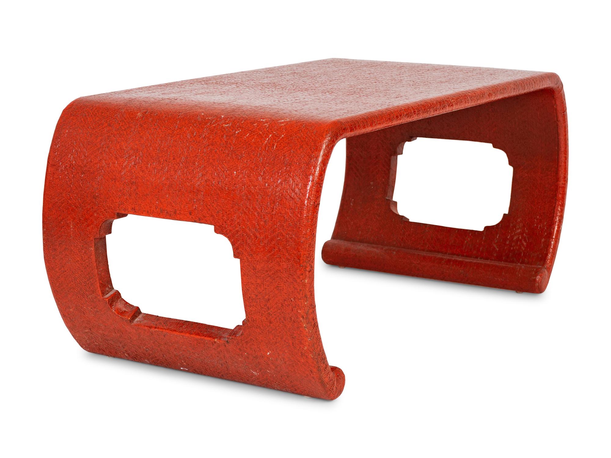 A Modern Painted Raffia Coffee Table in the Style of Karl Springer — 20TH CENTURY