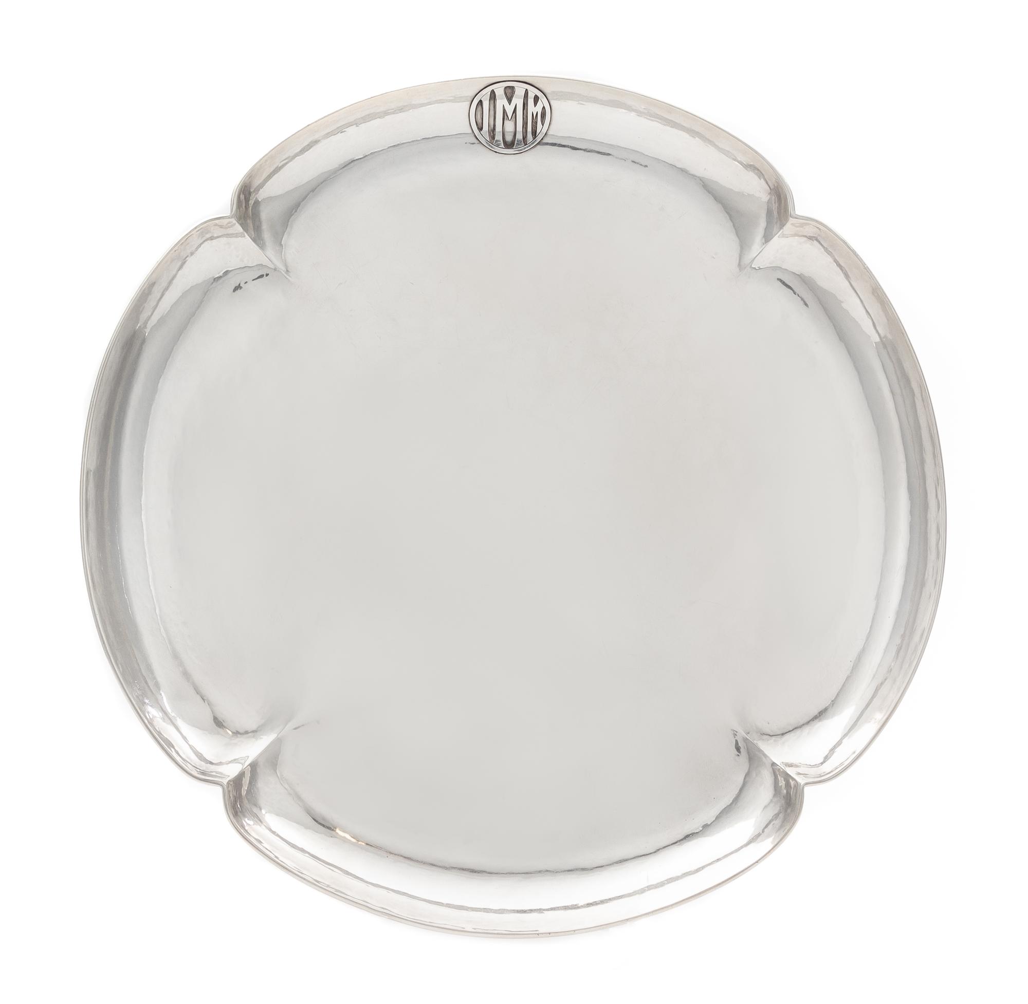 An American Arts and Crafts Silver Tray, Art Silver Shop, Chicago, of quatrefoil form with a spot-hammered finish, the border with an a